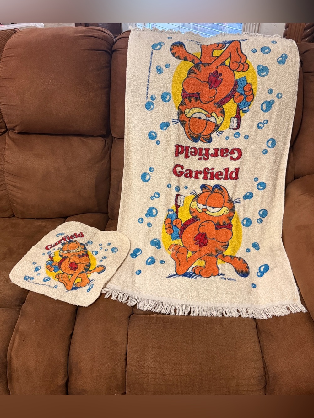 Vintage 1978 Garfield Bath/Beach Towel & Washcloth